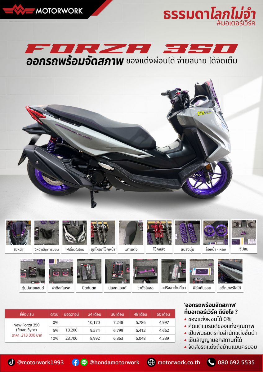 FORZA 350 ออกรถพร้อมจัดสภาพจากมอเตอร์เวิร์ค ตารางผ่อนและของแต่ง